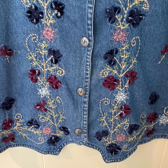 ❌SOLD❌ VTG 90s Tantrum Blues Denim Floral Blossom Vest - Picture 7 of 10